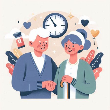Elderly couple in love. Vector illustration in flat style.のイラスト素材