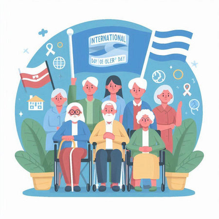 Elderly people on the background of the national flag of Cuba. Vector illustration.のイラスト素材