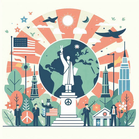 Vector illustration of USA travel around the world. Flat style design.のイラスト素材