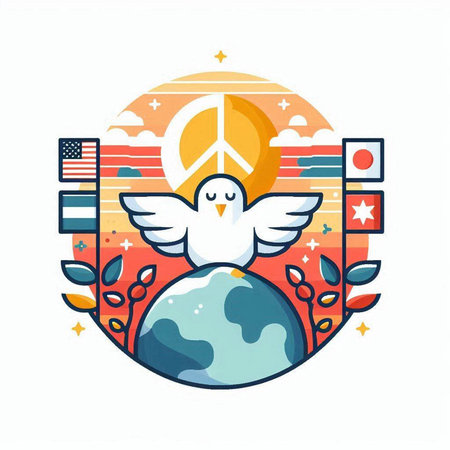 Vector illustration of a white dove flying around the planet earth with the flag of the United States.のイラスト素材