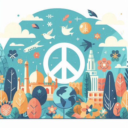Peace in the city. Vector illustration in flat style. World environment day.のイラスト素材
