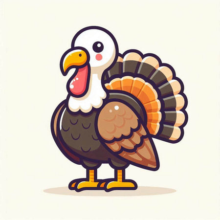 Cute cartoon turkey bird isolated on white background. Vector illustration.のイラスト素材