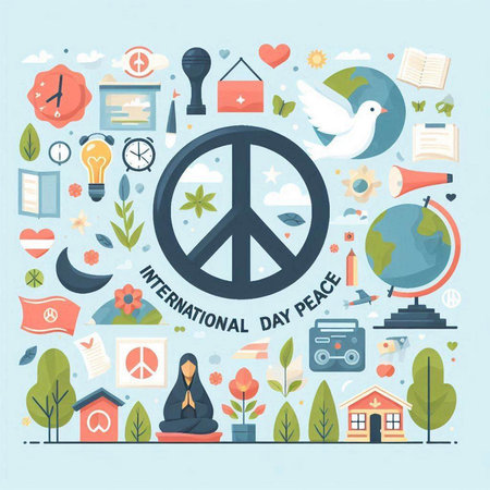 International Day of Peace banner with flat icons. Vector illustration in flat styleのイラスト素材