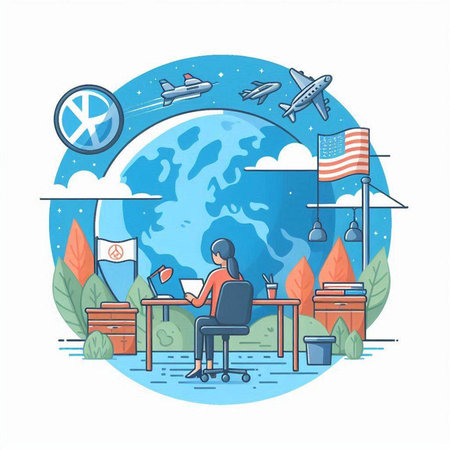 Travel around the world. Vector illustration in flat cartoon style. Travel around the world.のイラスト素材