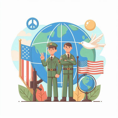 Soldiers in the United States of America. Flat vector illustration.のイラスト素材