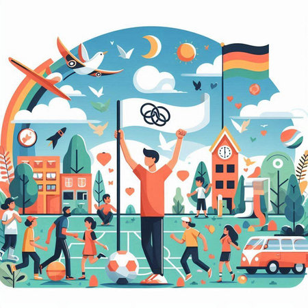 People traveling around the world. Vector illustration in flat cartoon style.のイラスト素材