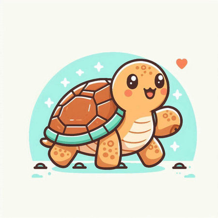 Cute cartoon turtle. Vector illustration of a cute baby turtle.のイラスト素材