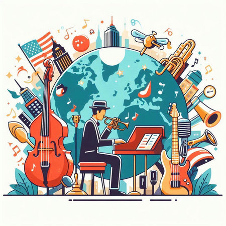 Musical instruments around the world. Vector illustration in flat style.のイラスト素材