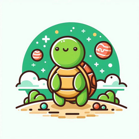 Cute turtle in the park. Colorful vector illustration in cartoon style.のイラスト素材