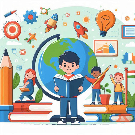 Back to school. Flat design vector illustration concept of education and learning.のイラスト素材