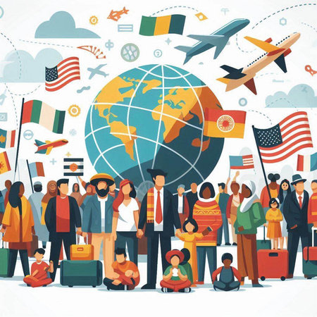 People traveling around the world. Traveling around the world. Vector illustrationのイラスト素材