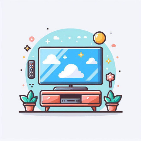 TV with clouds on the screen. Vector illustration in flat style.のイラスト素材