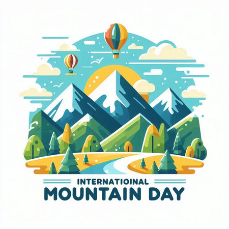 International Mountain Day. Vector Illustration. International Mountain Day in flat design.のイラスト素材