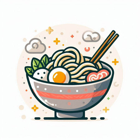 Illustration of Japanese noodle bowl with chopsticks. Vector illustration.のイラスト素材