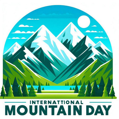 International Mountain Day poster with mountains and lake in flat style vector illustrationのイラスト素材