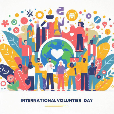 International Day of Volunteers. People around the World. Vector illustration.のイラスト素材