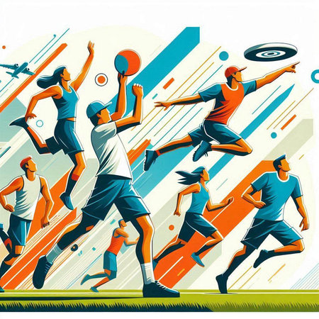 Group of people playing soccer, football, basketball, rugby. Vector illustrationのイラスト素材