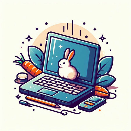 Vector illustration of a laptop with a cute bunny on the screen.のイラスト素材