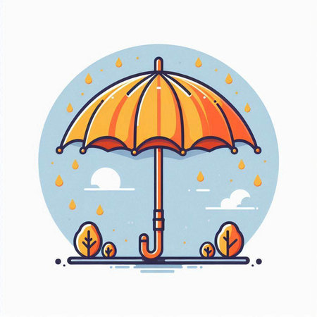 Umbrella with rain drops. Vector illustration in flat style.のイラスト素材