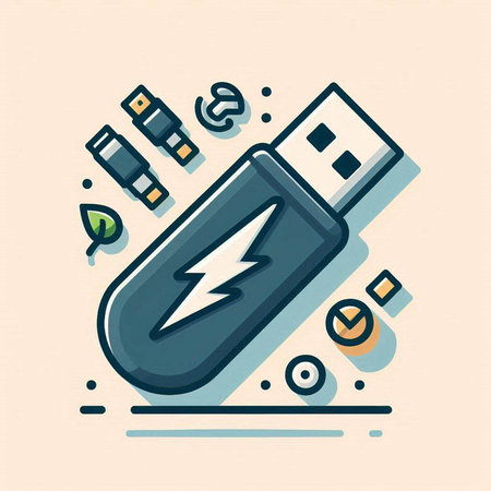 Vector illustration of USB flash drive. Modern flat line style design.のイラスト素材