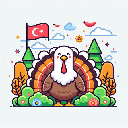 Turkey vector illustration. Cute cartoon turkey character in the flat style.のイラスト素材