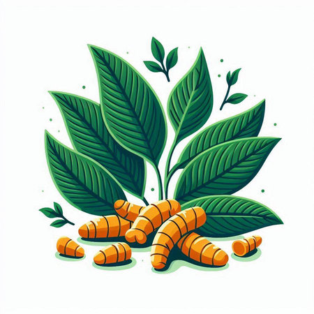 Turmeric plant with leaves isolated on white background. Vector illustration.のイラスト素材