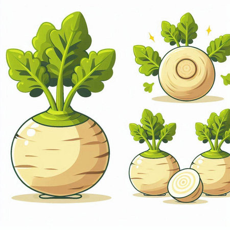 Set of vegetables. Radish and turnip. Vector illustration.のイラスト素材