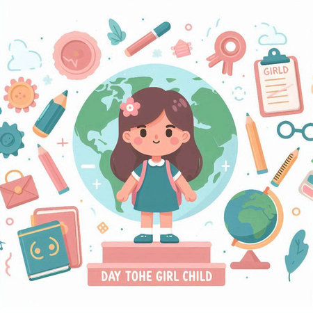Cute little girl with school supplies. Back to school. Vector illustrationのイラスト素材