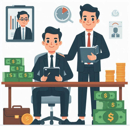 Businessman and businesswoman in office. Vector illustration in flat styleのイラスト素材