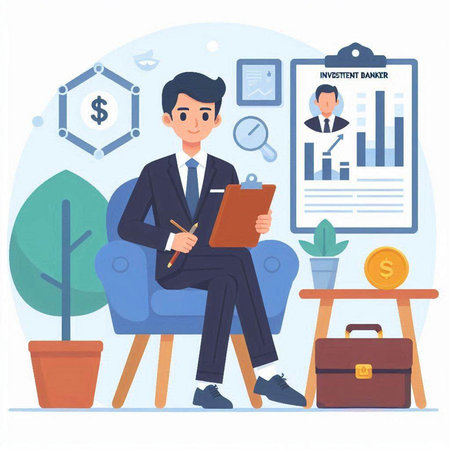 Businessman in the office. Vector illustration in a flat style.のイラスト素材