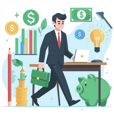 Businessman with a briefcase in his hand. Vector illustration.のイラスト素材
