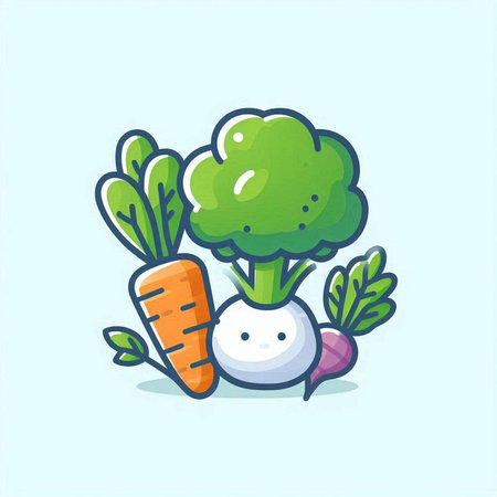 Cute vegetable character. Vector illustration. Cute cartoon style.のイラスト素材