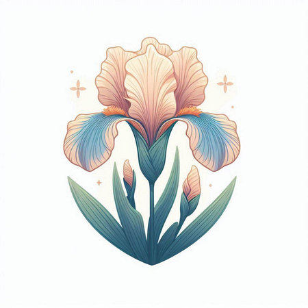Illustration of iris flower in the shape of a heart.のイラスト素材