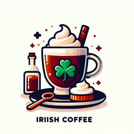 Irish coffee with whipped cream and whipped cream. Vector illustration for your designのイラスト素材