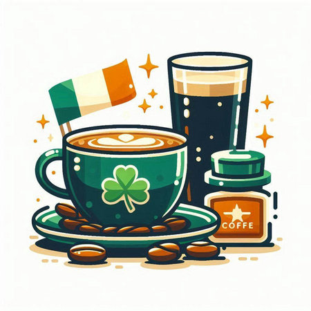 Coffee cup with Irish flag. Vector illustration in flat styleのイラスト素材
