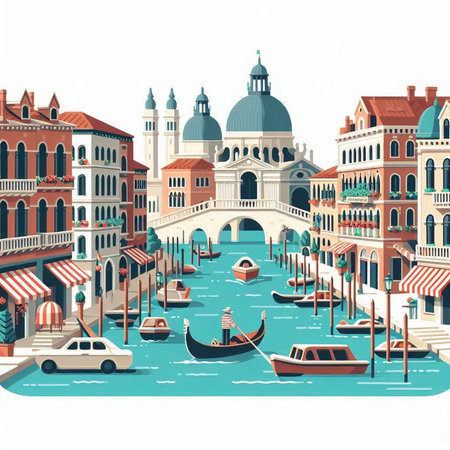 Venice, Italy. Vector illustration of the famous Venice city.のイラスト素材