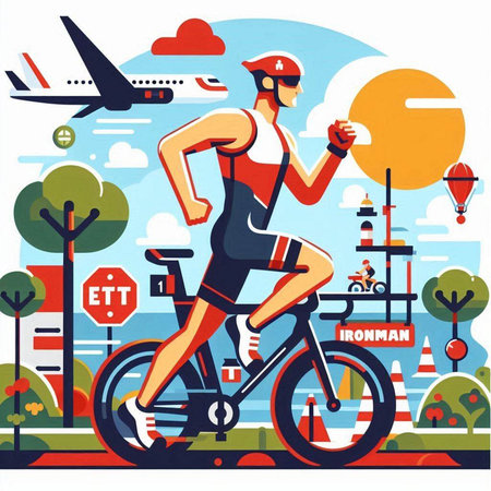 Vector illustration of a cyclist riding a bicycle in the city. Flat style.のイラスト素材