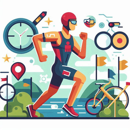 Cyclist running on the road. Vector illustration in flat styleのイラスト素材