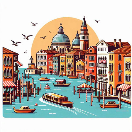 Venice, Italy. Hand drawn vector illustration in vintage style.のイラスト素材