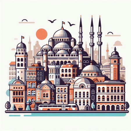 Sultanahmet mosque, Istanbul, Turkey. Vector illustration.のイラスト素材