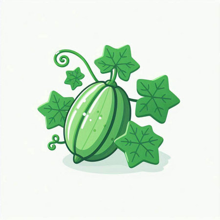 Illustration of a melon with leaves on a white background.のイラスト素材