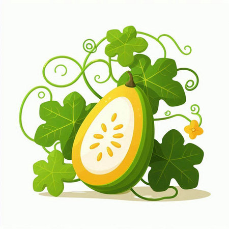 Melon with leaves isolated on a white background. Vector illustration.のイラスト素材