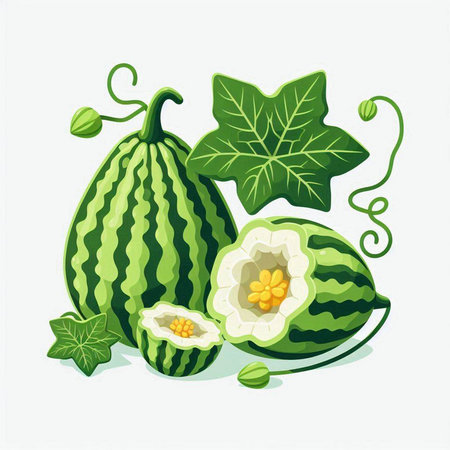 Watermelon and melon on a white background. Vector illustration.のイラスト素材