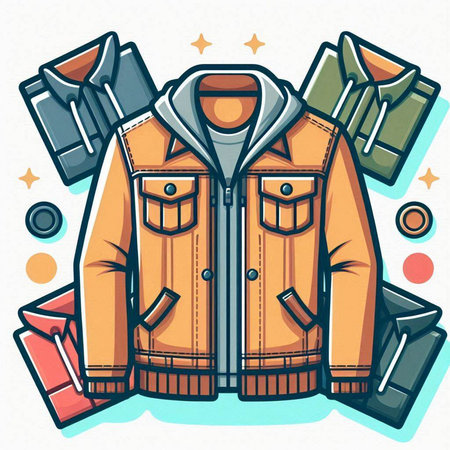 Vector illustration of a jacket with a collar and pockets on a white background.のイラスト素材