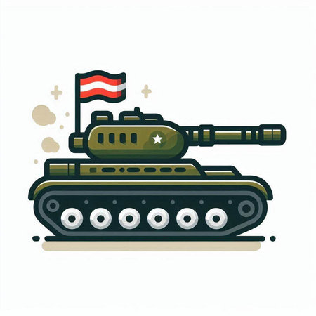 Tank icon. Vector illustration of a military tank with a flag.のイラスト素材