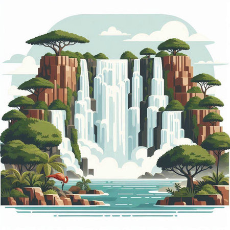 Waterfall in the jungle. Vector illustration of a waterfalls.のイラスト素材