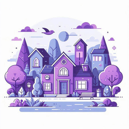 Colorful vector illustration of a beautiful cozy house in the city.のイラスト素材
