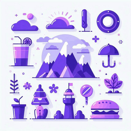 Set of flat icons on the theme of travel. Vector illustration.のイラスト素材