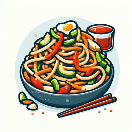 Japanese noodle in a bowl with chopsticks. Vector illustration.のイラスト素材