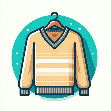 Knitted sweater with a pattern on a hanger. Vector illustration.のイラスト素材
